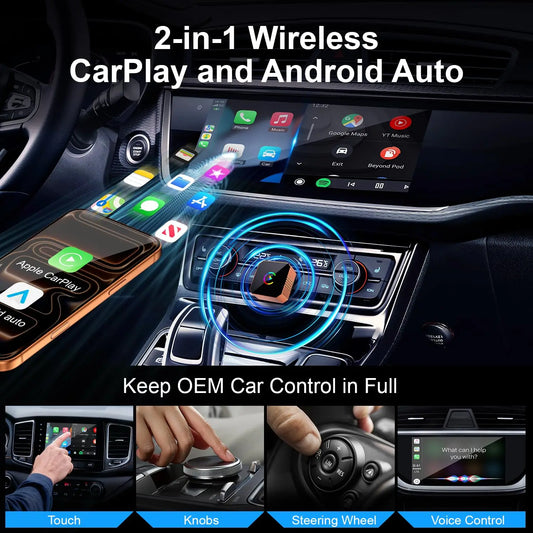 Carplay Wireless Adapter for iPhone, CarPlay with cable to wireless, Android Auto 2 in 1 Mini USB design