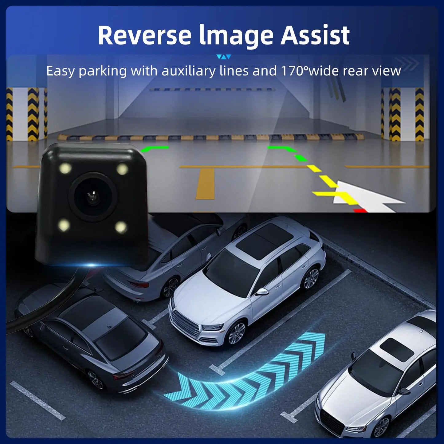 4CH 1080P Front and Rear Car Dash Cam AHD 720P Rear View Camera with Night Vision Parking Assistance Motion Detection