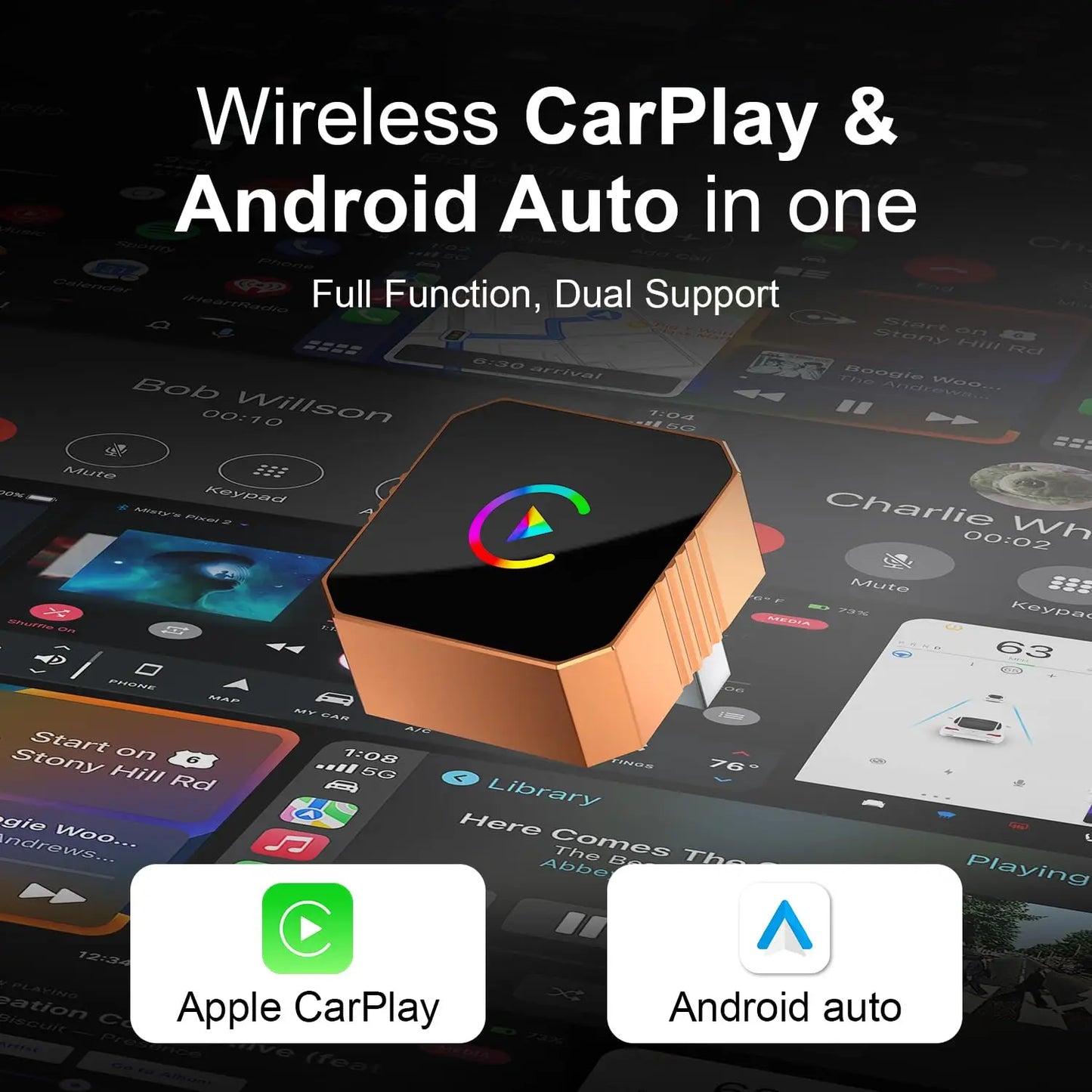 Carplay Wireless Adapter for iPhone, CarPlay with cable to wireless, Android Auto 2 in 1 Mini USB design